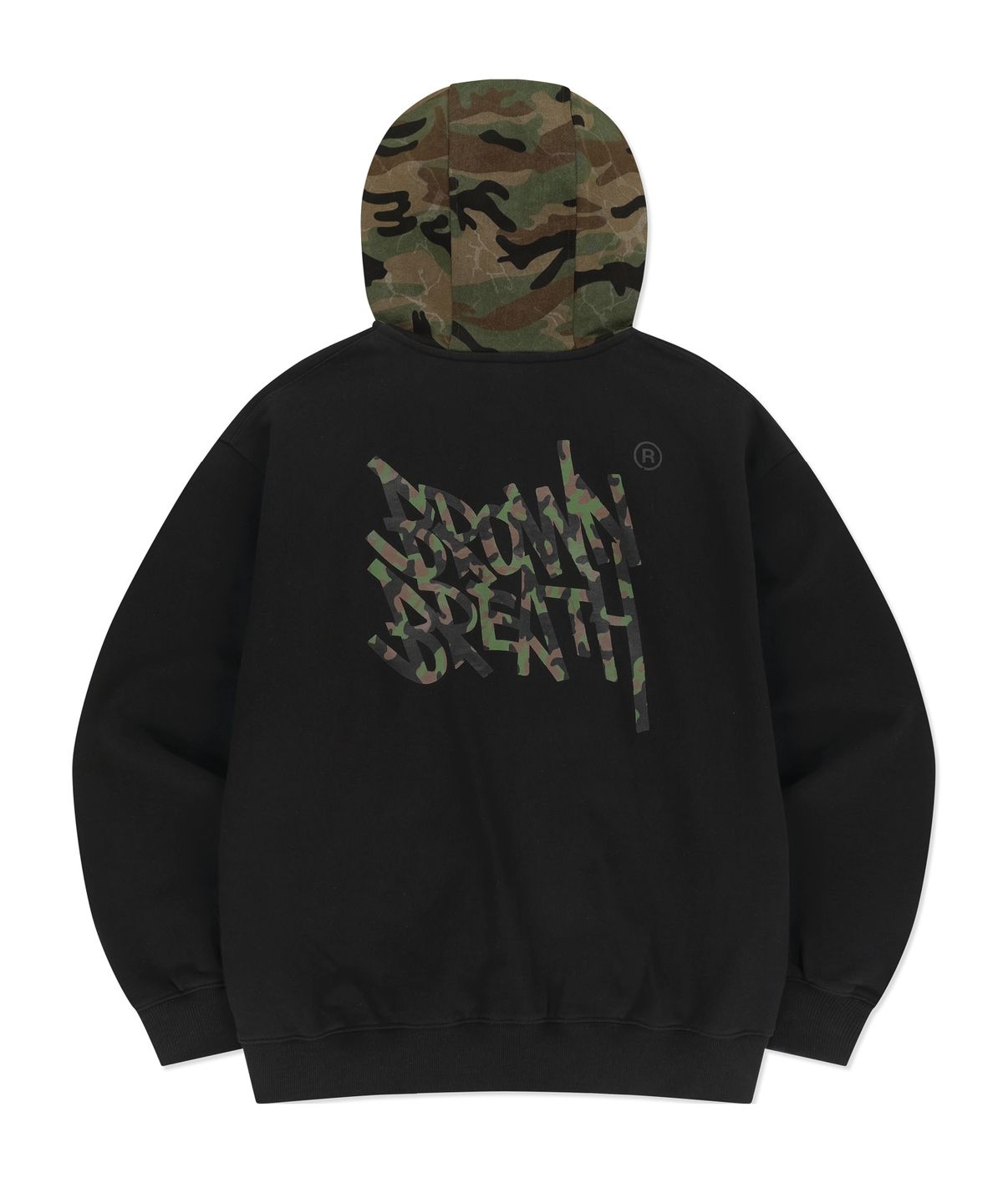 브라운브레스(BROWNBREATH) TAG CAMO BLOCK HOOD ZIP UP - BLACK