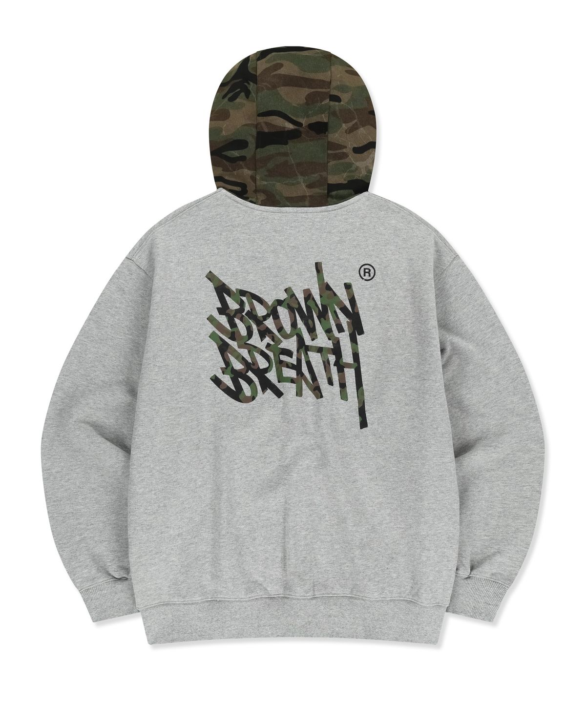 브라운브레스(BROWNBREATH) TAG CAMO BLOCK HOOD ZIP UP - MELANGE GREY