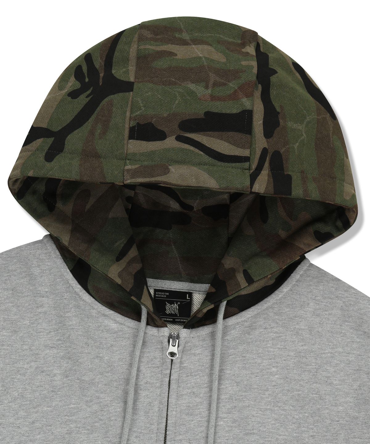 브라운브레스(BROWNBREATH) TAG CAMO BLOCK HOOD ZIP UP - MELANGE GREY