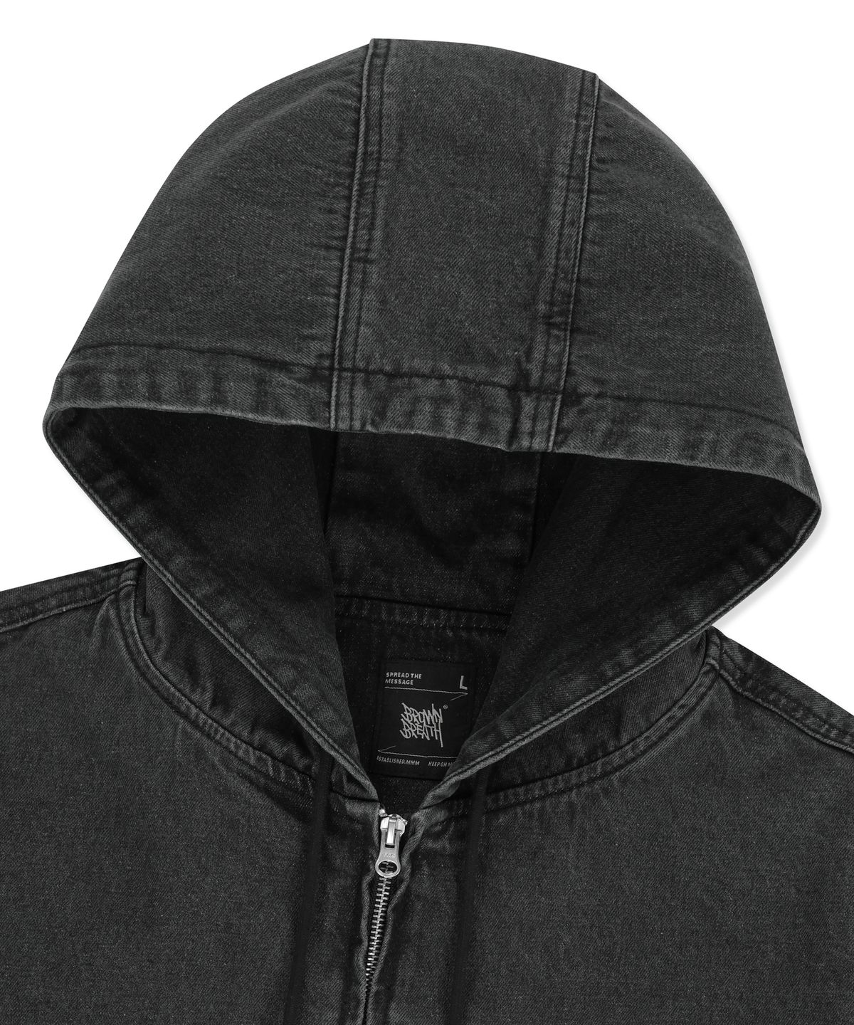 브라운브레스(BROWNBREATH) DENIM HOOD ZIP UP - BLACK