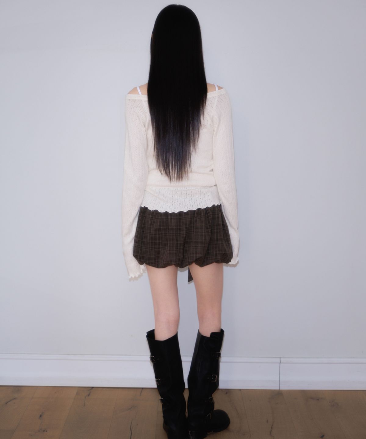 로제프란츠(ROSEFRANTZ) Balloon Check Belted Miniskirt [Brown]