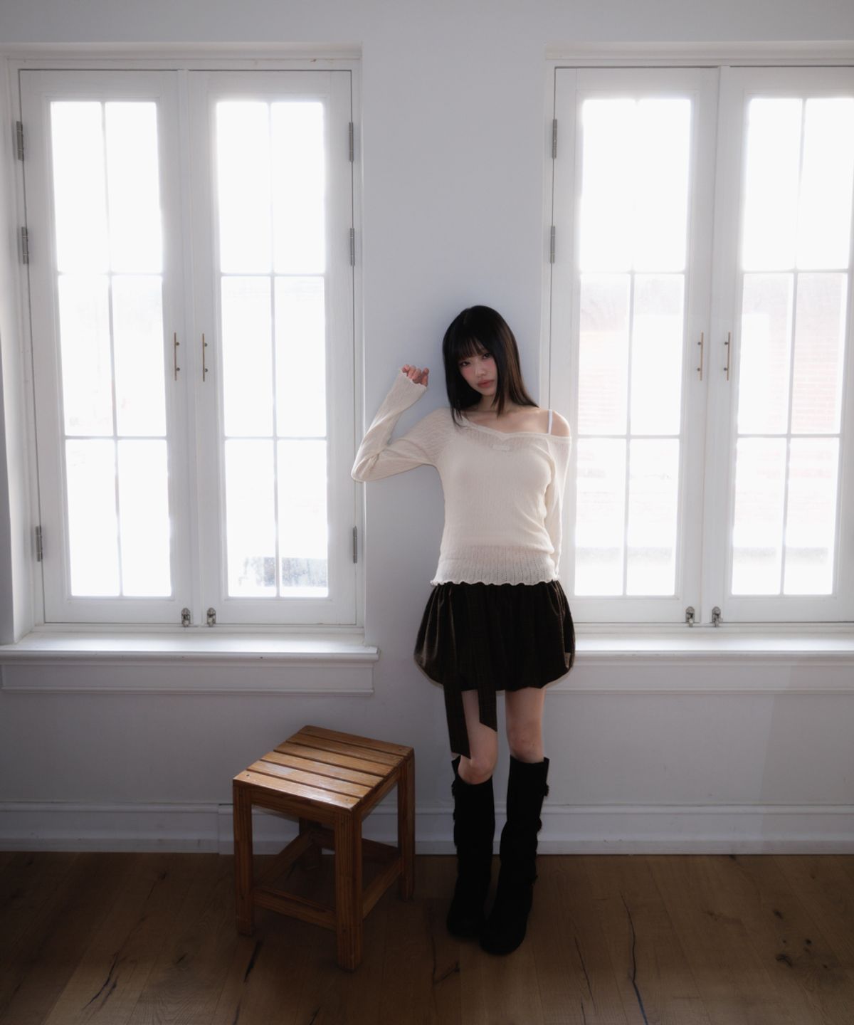 로제프란츠(ROSEFRANTZ) Balloon Check Belted Miniskirt [Brown]