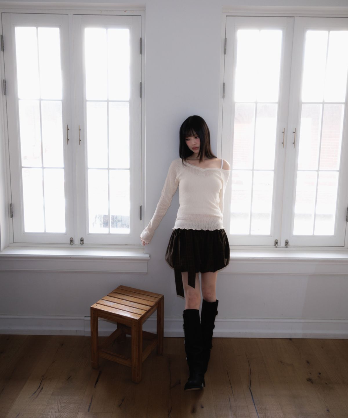 로제프란츠(ROSEFRANTZ) Balloon Check Belted Miniskirt [Brown]