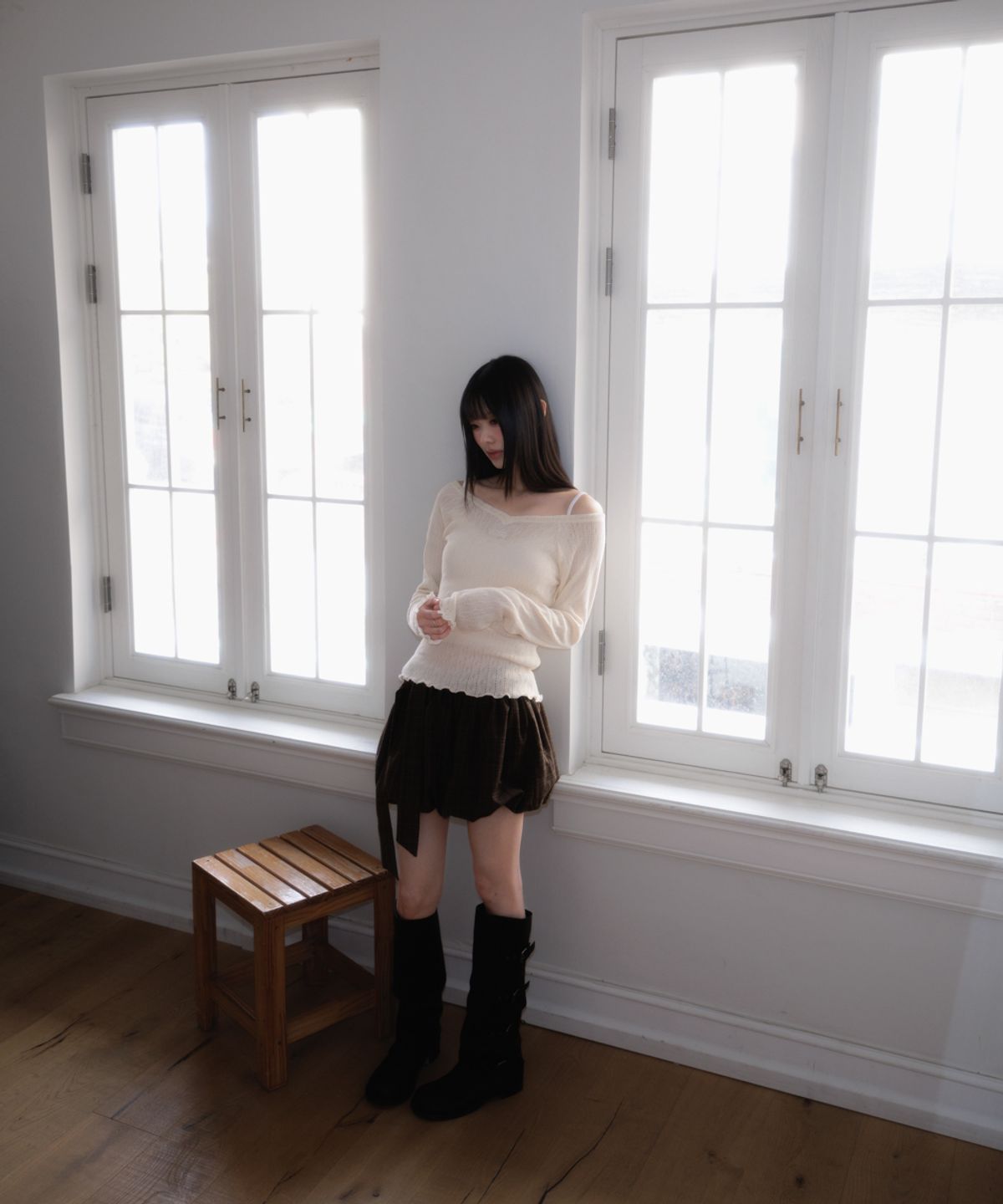 로제프란츠(ROSEFRANTZ) Balloon Check Belted Miniskirt [Brown]