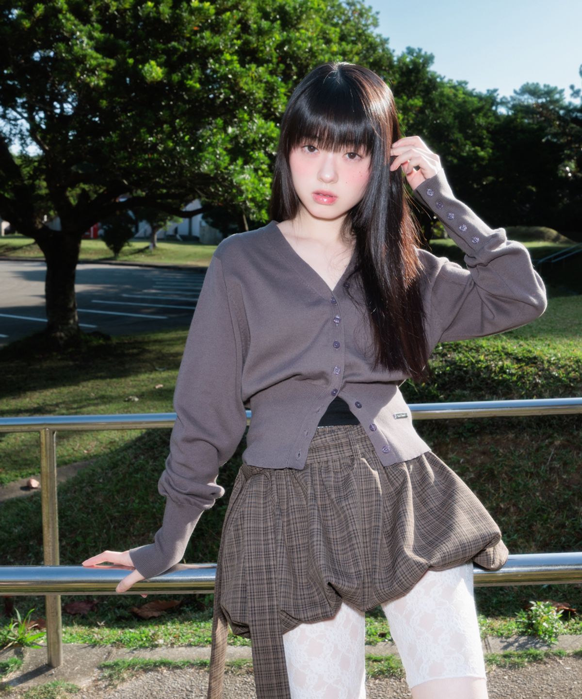 로제프란츠(ROSEFRANTZ) Balloon Check Belted Miniskirt [Brown]