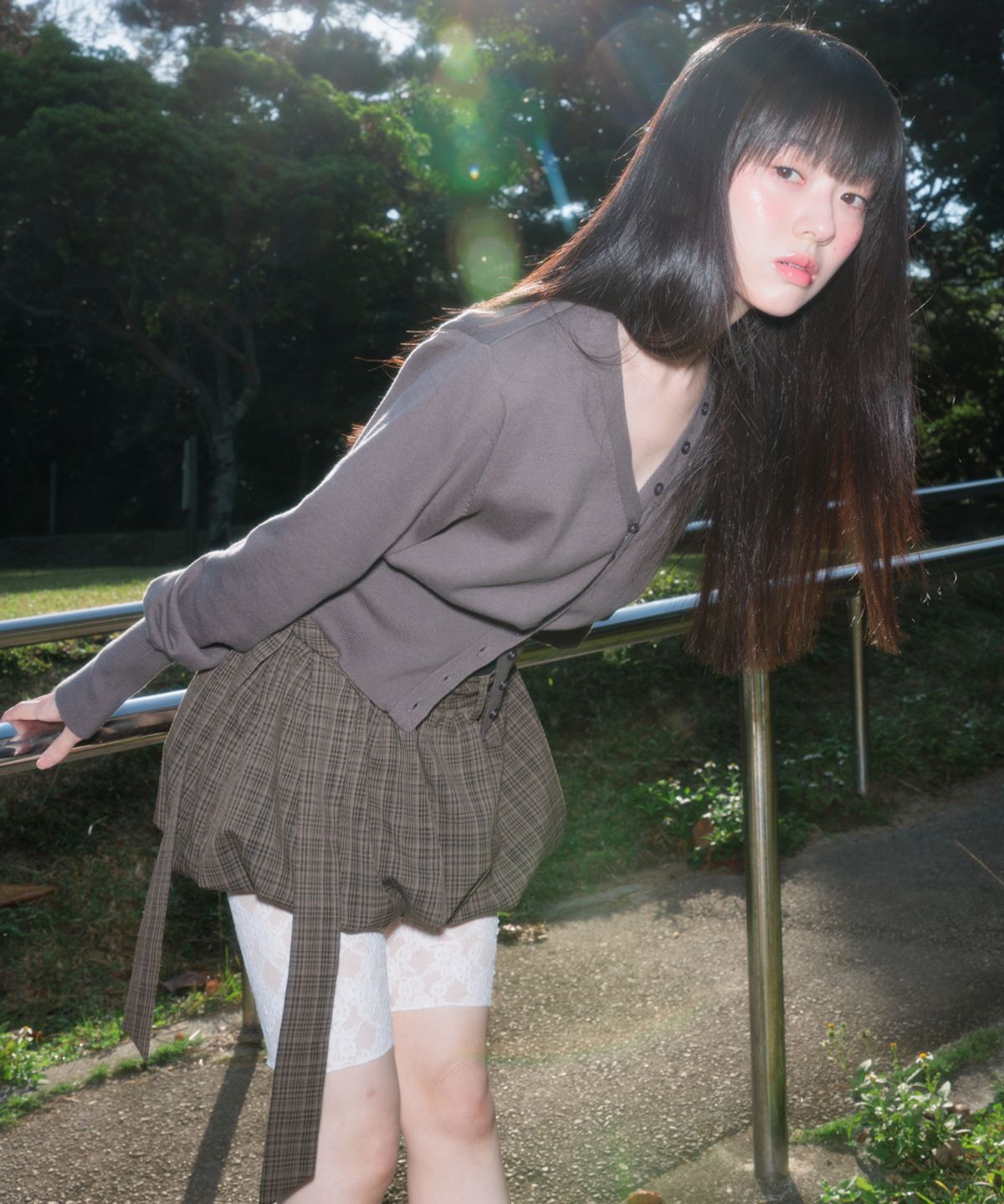 로제프란츠(ROSEFRANTZ) Balloon Check Belted Miniskirt [Brown]