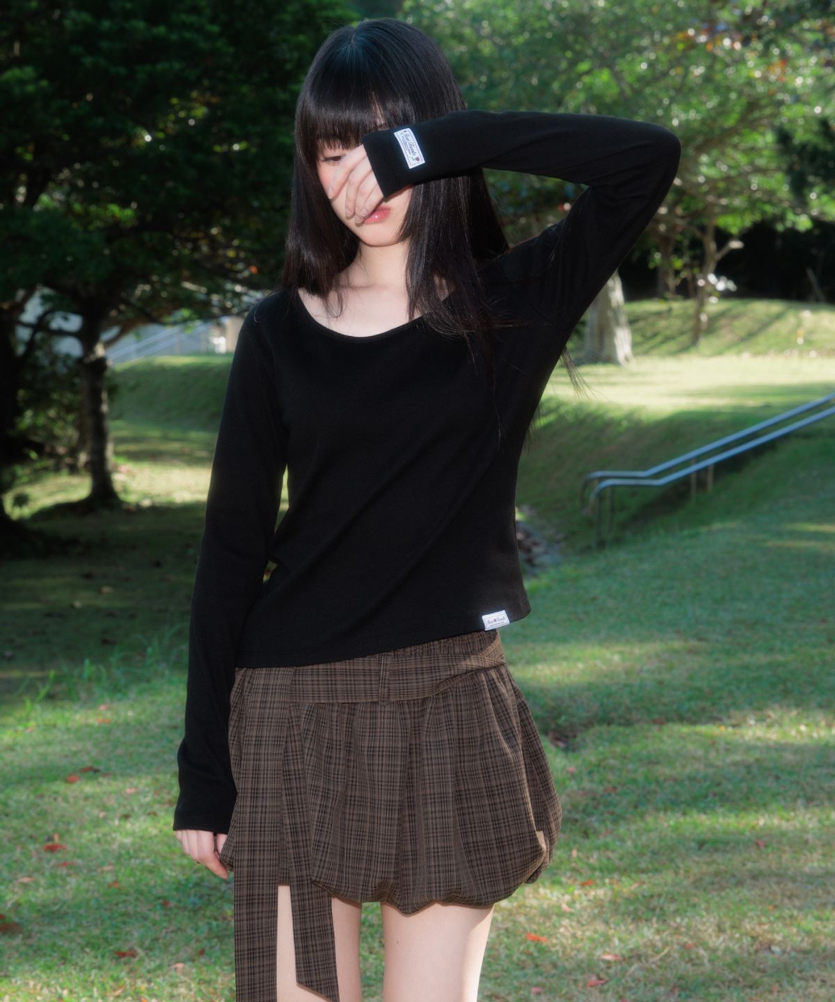 로제프란츠(ROSEFRANTZ) Balloon Check Belted Miniskirt [Brown]
