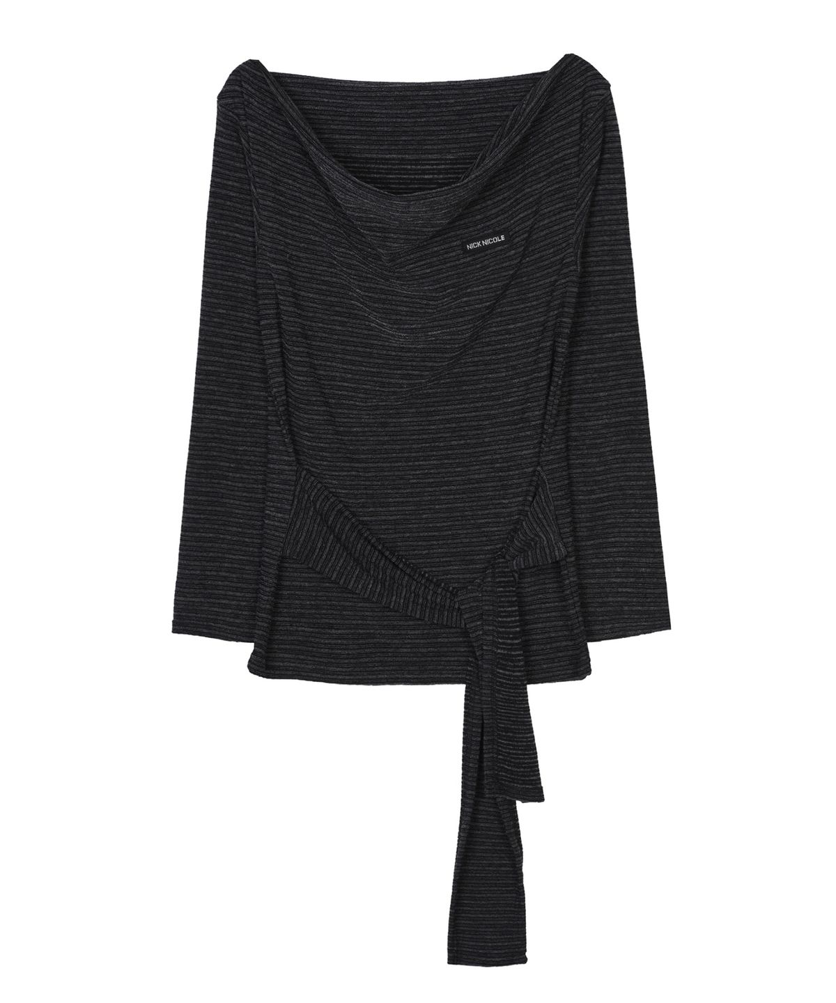 닉앤니콜(NICK&NICOLE) DRAPE WRAP LONG SLEEVE TOP_CHARCOAL