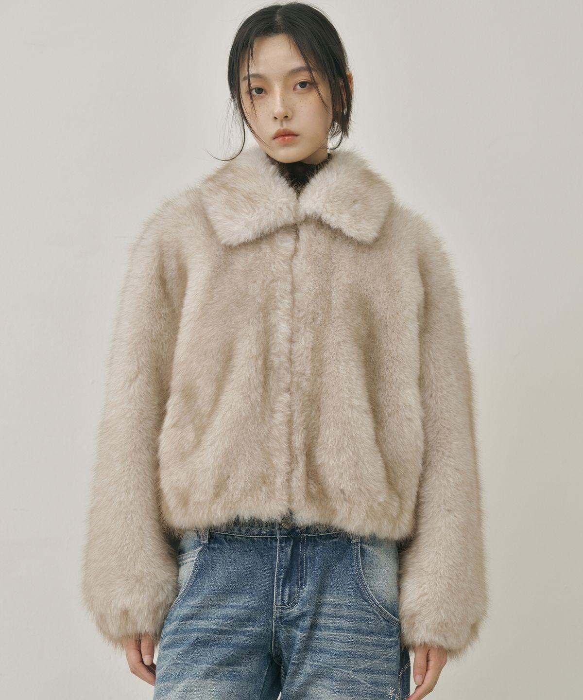 닉앤니콜(NICK&NICOLE) FLUFFY MIX FUR JACKET_BEIGE
