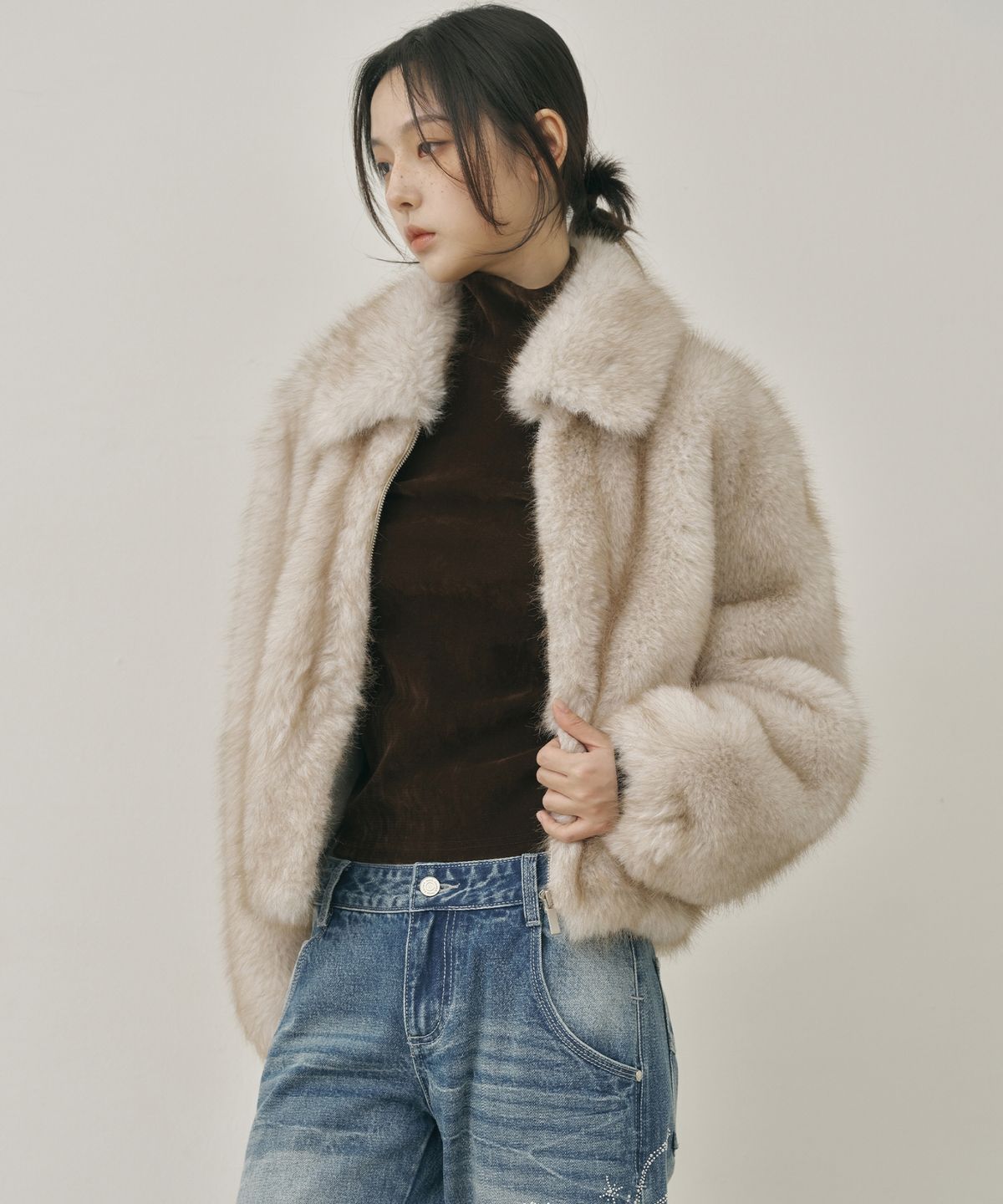 닉앤니콜(NICK&NICOLE) FLUFFY MIX FUR JACKET_BEIGE