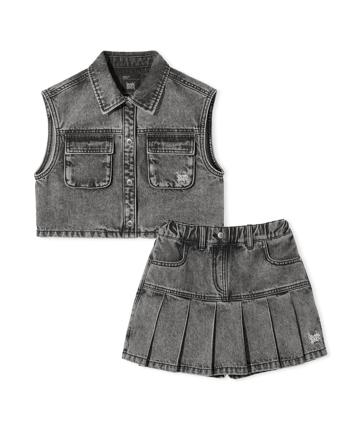 브라운브레스 키즈(BROWNBREATH KIDS) KIDS GIRL CROP DENIM VEST SETUP - DARK GREY