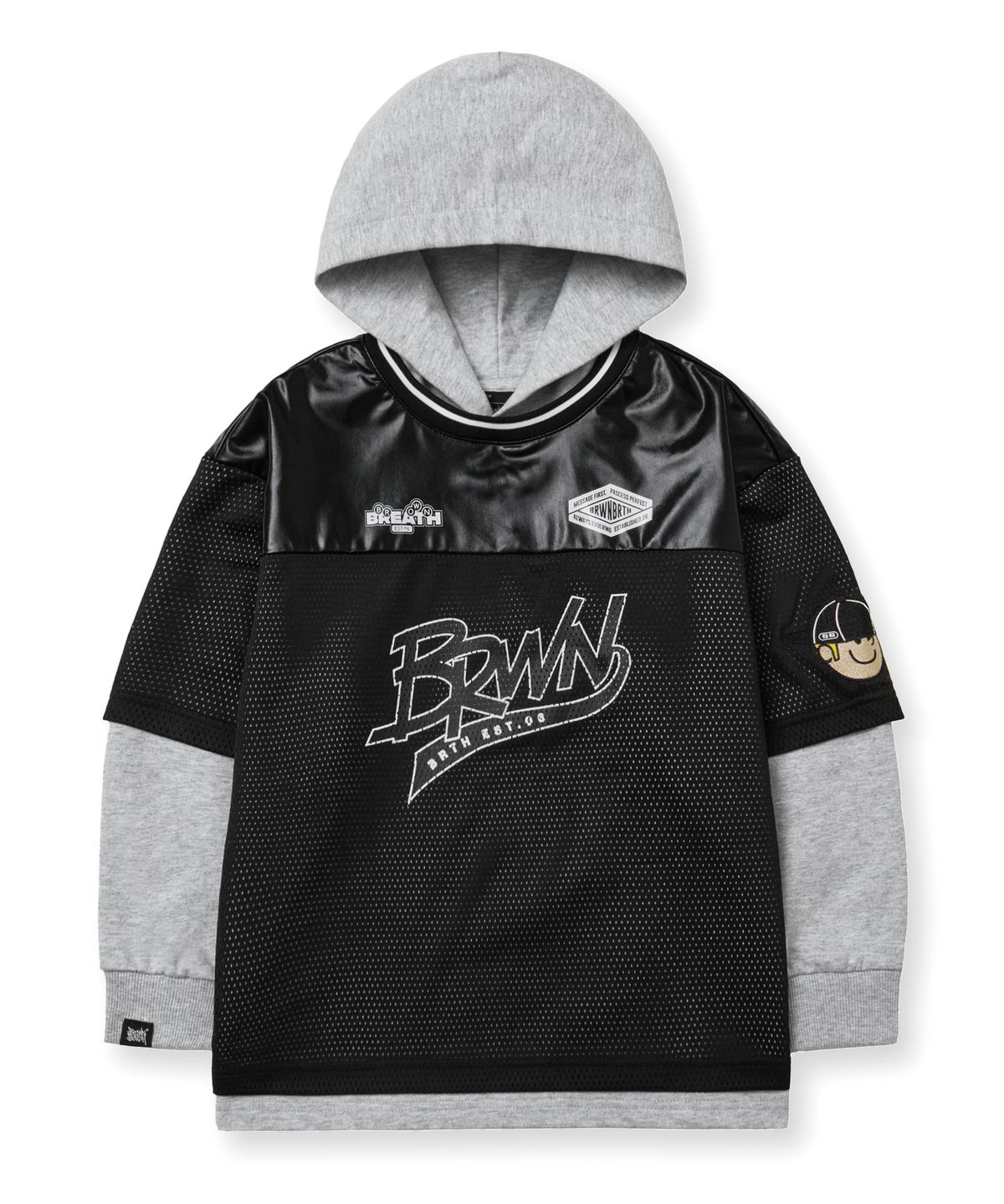 브라운브레스 키즈(BROWNBREATH KIDS) KIDS BRWN LAYERD JERSEY HOODIE - BLACK