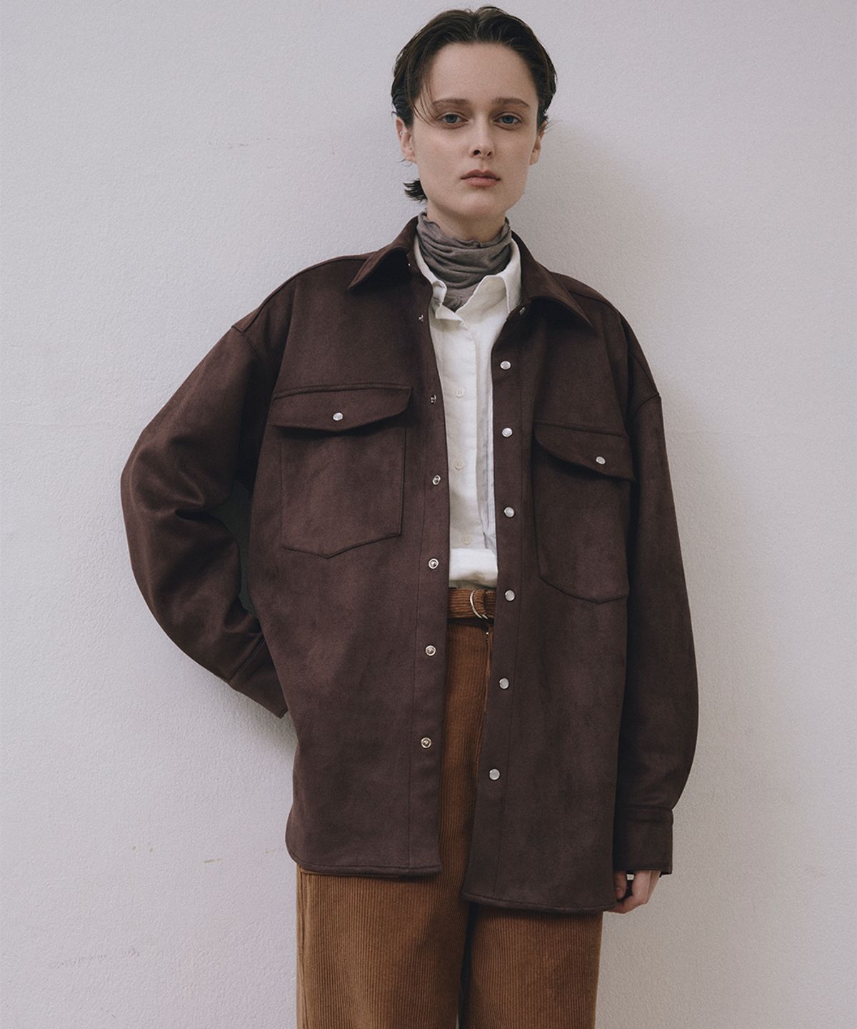 미드앤로우(MIDNLOW) Suede Shirts Jacket (Brick)_스웨이드 자켓