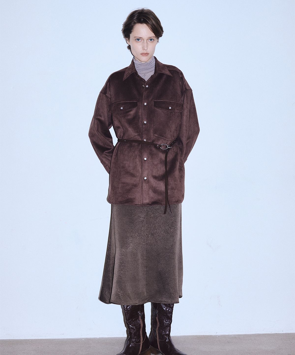 미드앤로우(MIDNLOW) Suede Shirts Jacket (Brick)_스웨이드 자켓