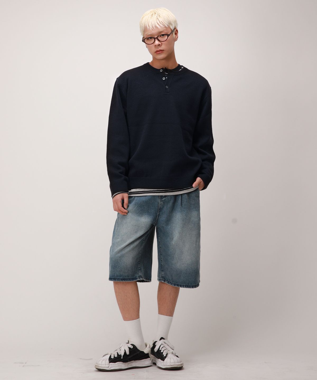 디벨로브(DEVELOVE) 데일리 헨리넥 라운드 니트_ 네이비