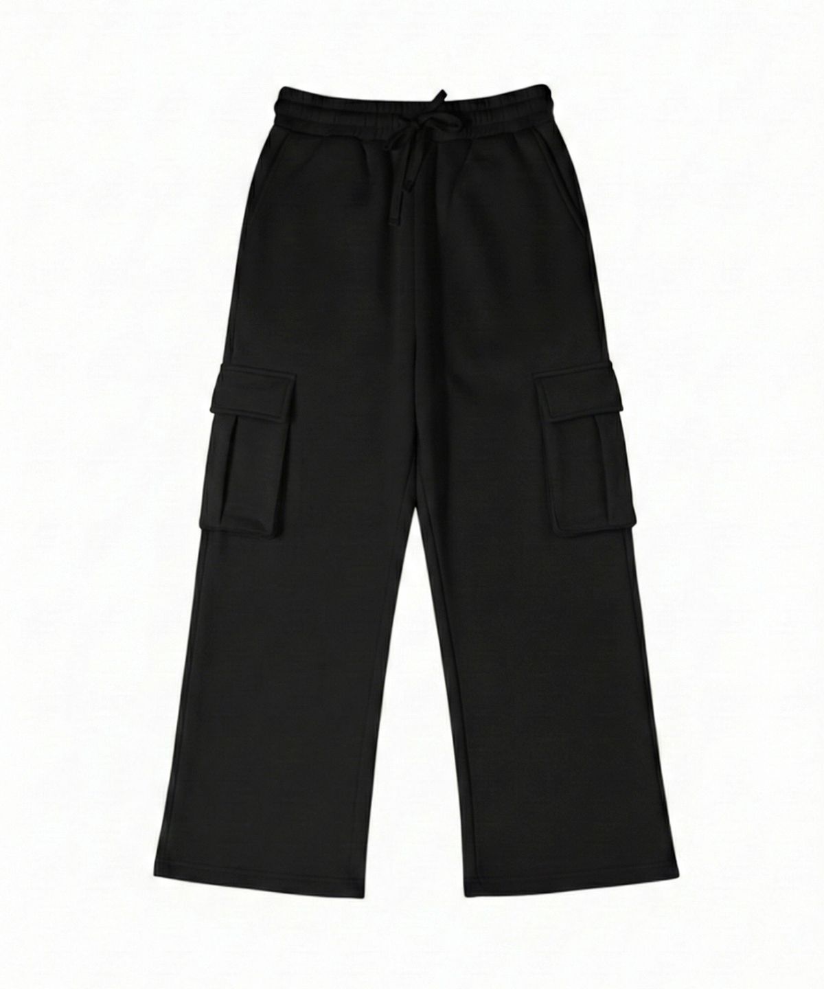 락트개러지(ROCKED GARAGE) UNISEX 기모 트레이닝 와이드 카고 팬츠_블랙