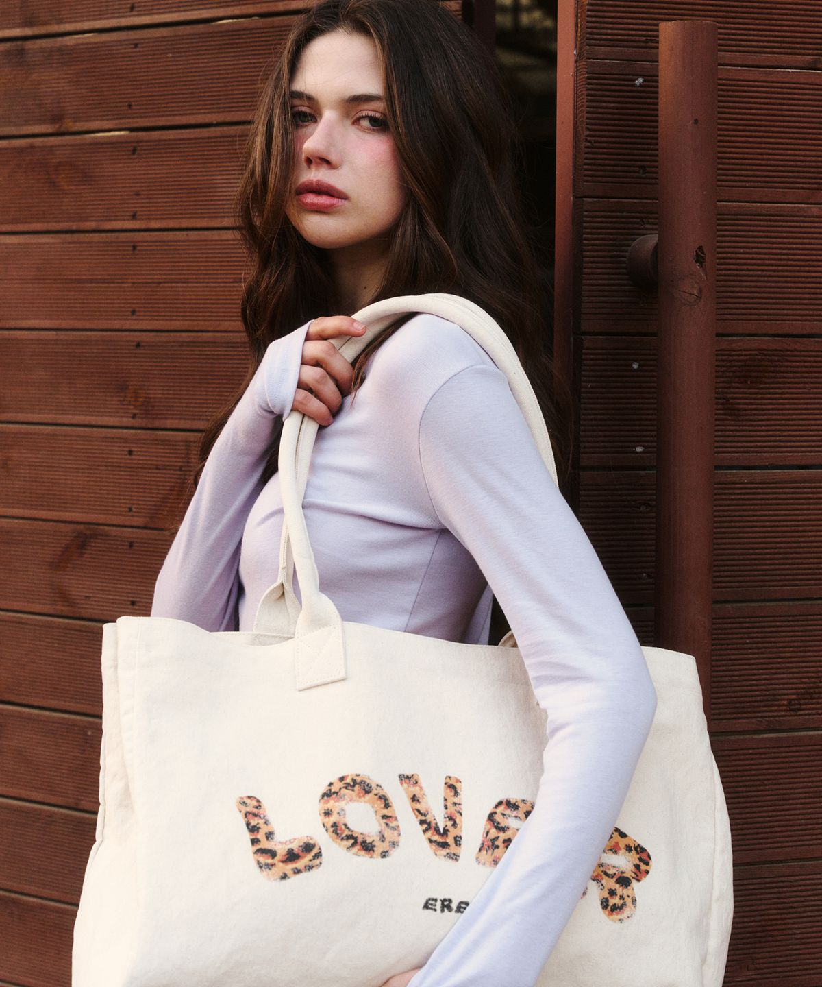 에르에르(ERER) Leopard Print Canvas bag Cream