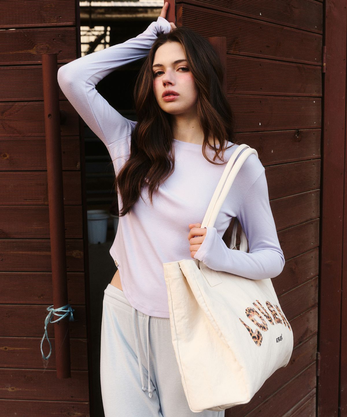 에르에르(ERER) Leopard Print Canvas bag Cream