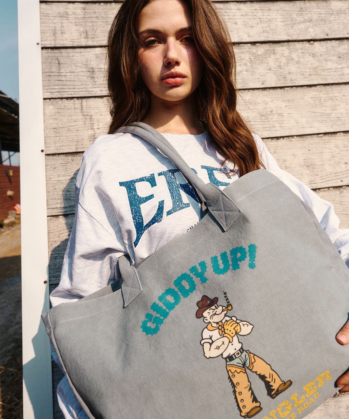 에르에르(ERER) Popeye Print Canvas bag Blue
