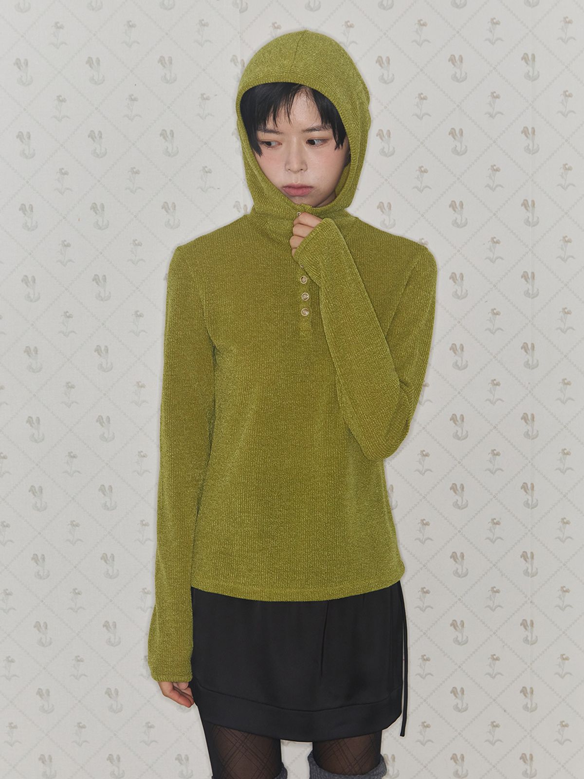 어펙션(AFFECTION) Button up Hood Knit (Green)
