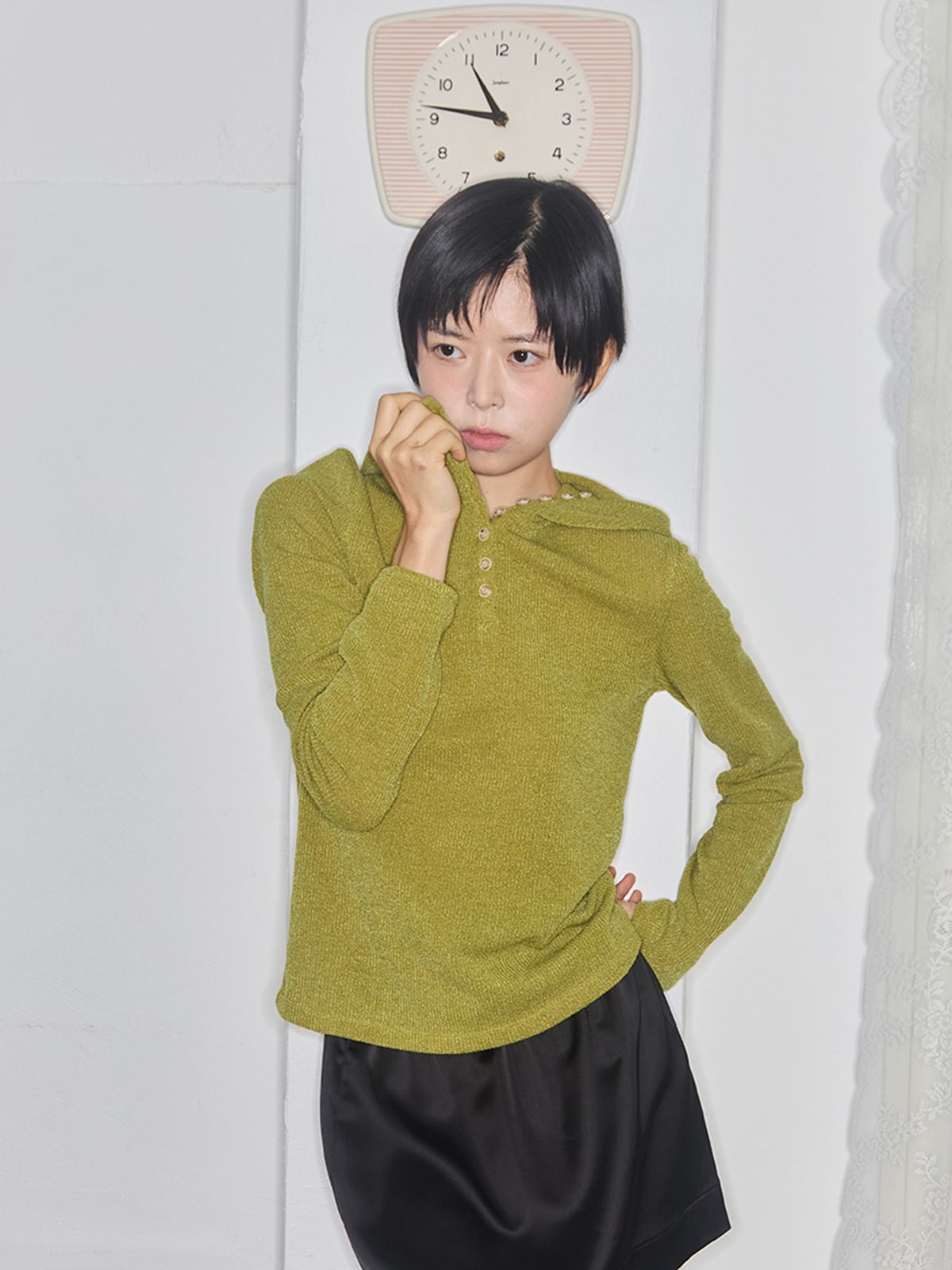 어펙션(AFFECTION) Button up Hood Knit (Green)
