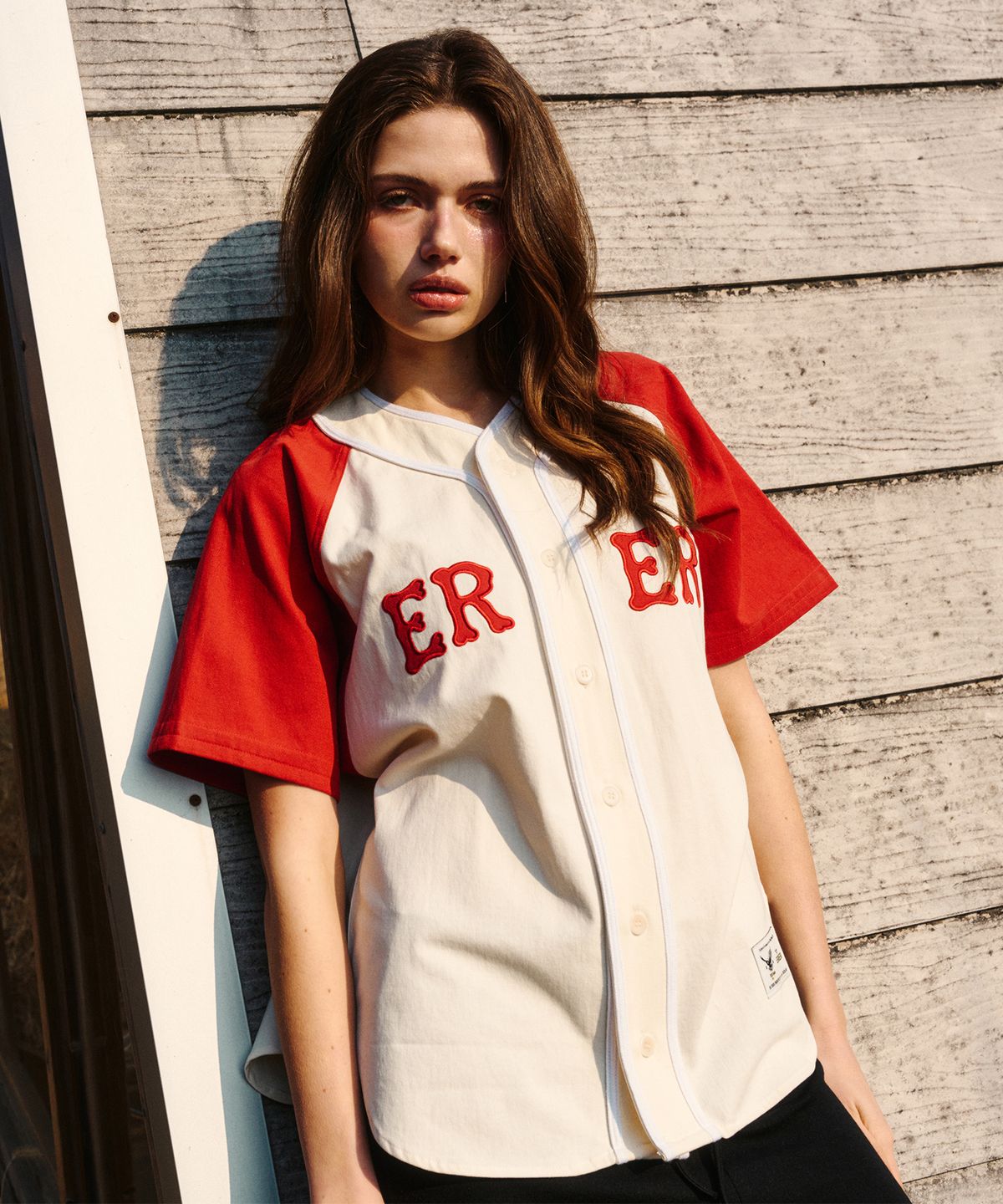 에르에르(ERER) ERER Color Block Baseball Shirts Red