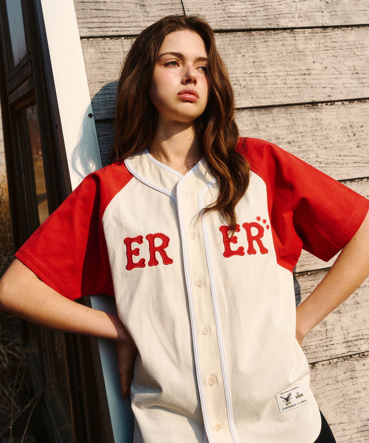 에르에르(ERER) ERER Color Block Baseball Shirts Red