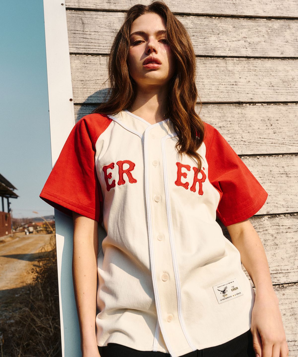 에르에르(ERER) ERER Color Block Baseball Shirts Red