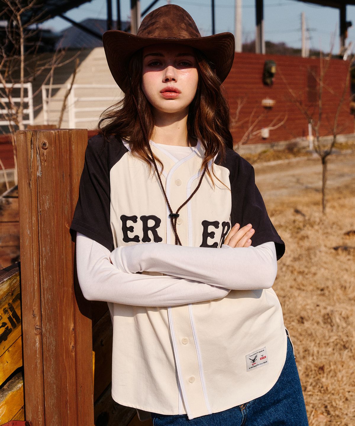 에르에르(ERER) ERER Color Block Baseball Shirts Charcoal