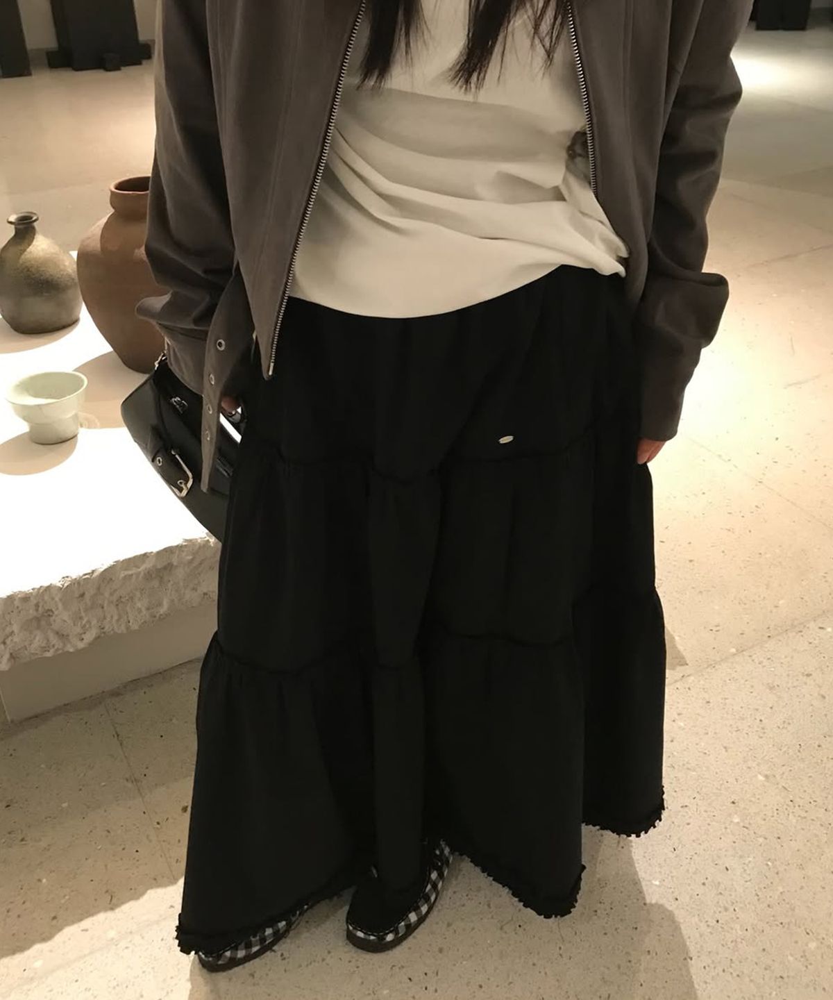 디어스토커(DEARSTALKER) ESTE SHIRRING TIERED MAXI SKIRT - BLACK