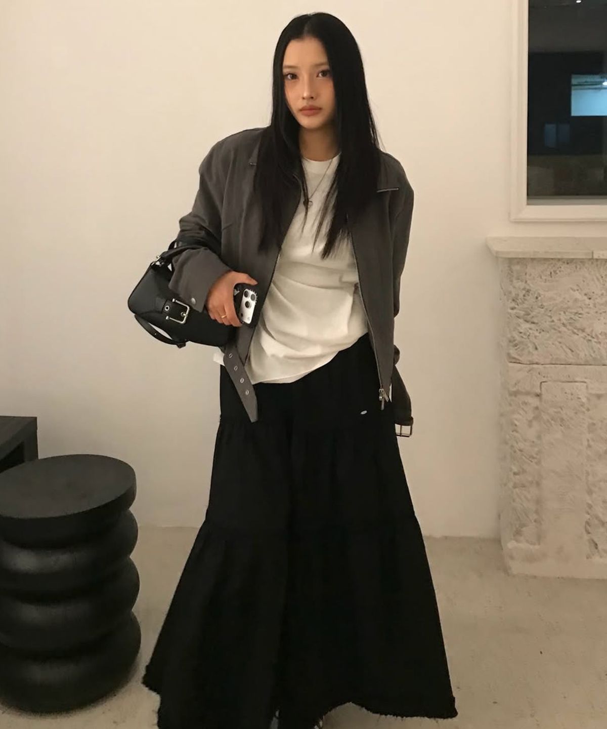 디어스토커(DEARSTALKER) ESTE SHIRRING TIERED MAXI SKIRT - BLACK