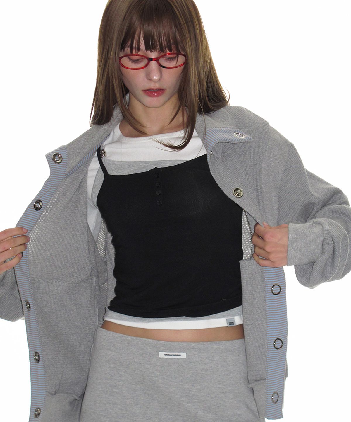 크랭크(CRANK) 와플 저지 아일렛 자켓_멜란지 그레이