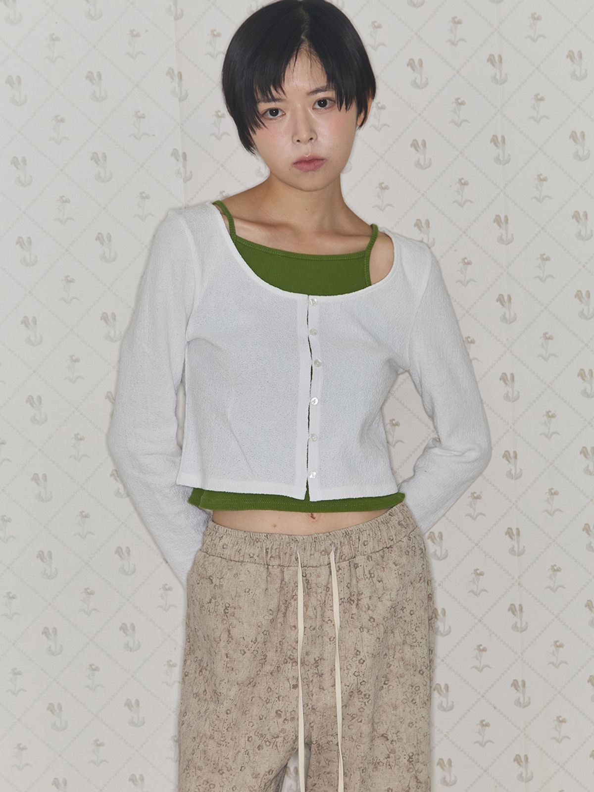 어펙션(AFFECTION) Cotton Crepe Cardigan (White)