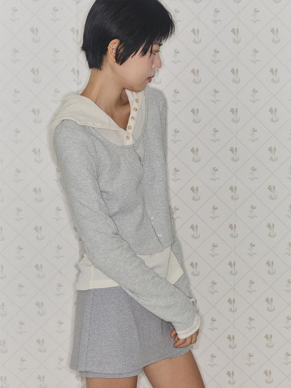 어펙션(AFFECTION) Cotton Crepe Cardigan (Gray)