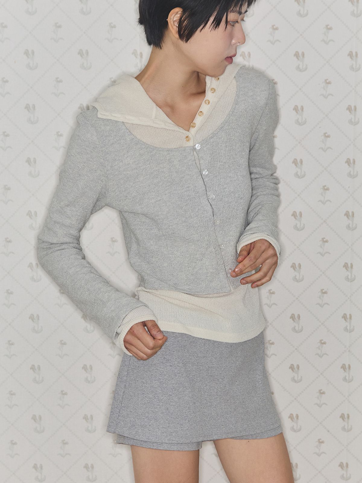 어펙션(AFFECTION) Cotton Crepe Cardigan (Gray)