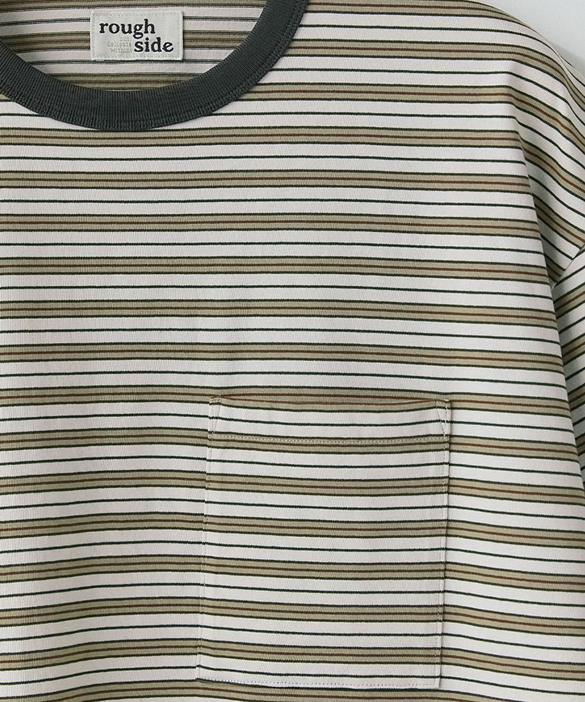 러프사이드(ROUGHSIDE) Multi Stripe Half Sleeve Humus