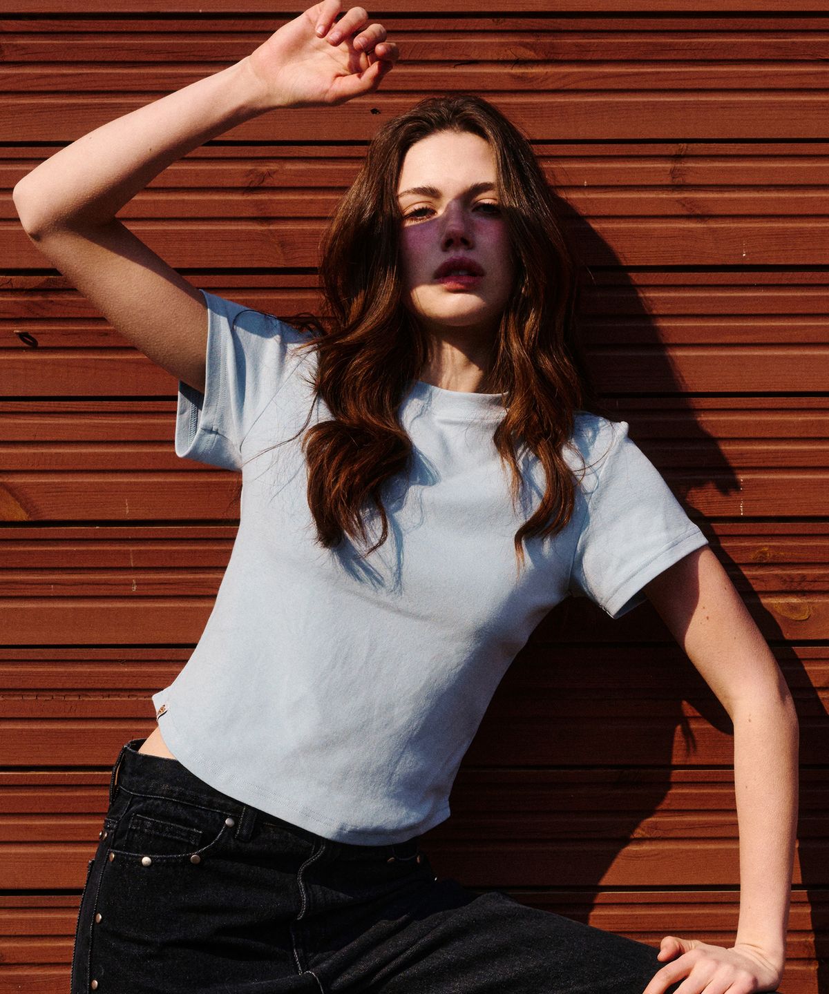 에르에르(ERER) Logo Label Short-sleeved T-shirt Blue