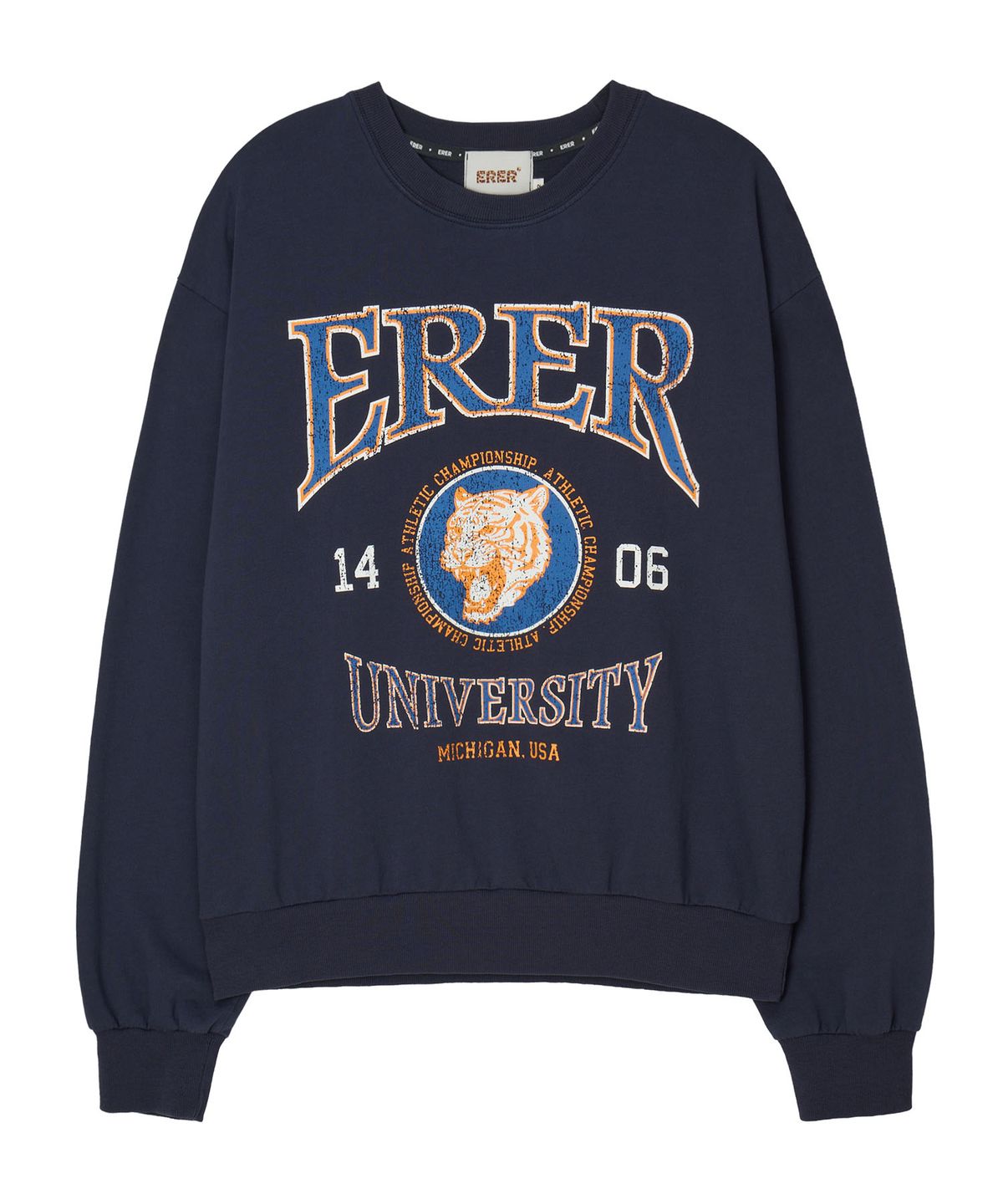 에르에르(ERER) Tiger Print Vintage Sweatshirt Navy