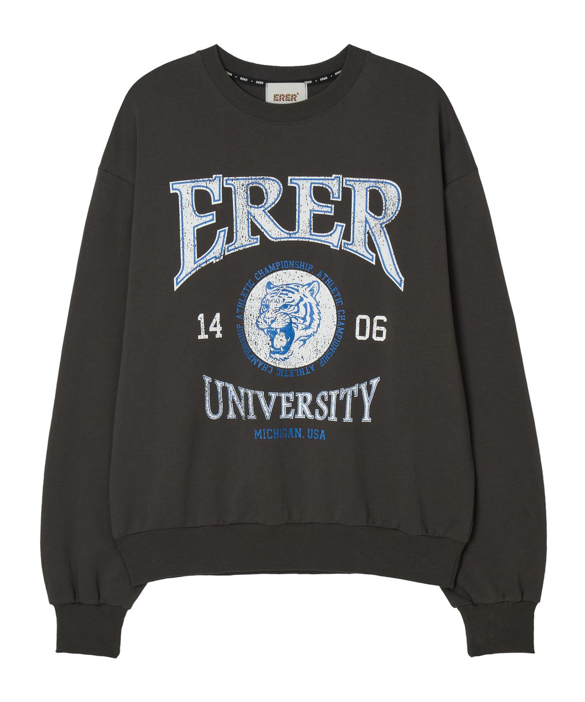 에르에르(ERER) Tiger Print Vintage Sweatshirt Charcoal