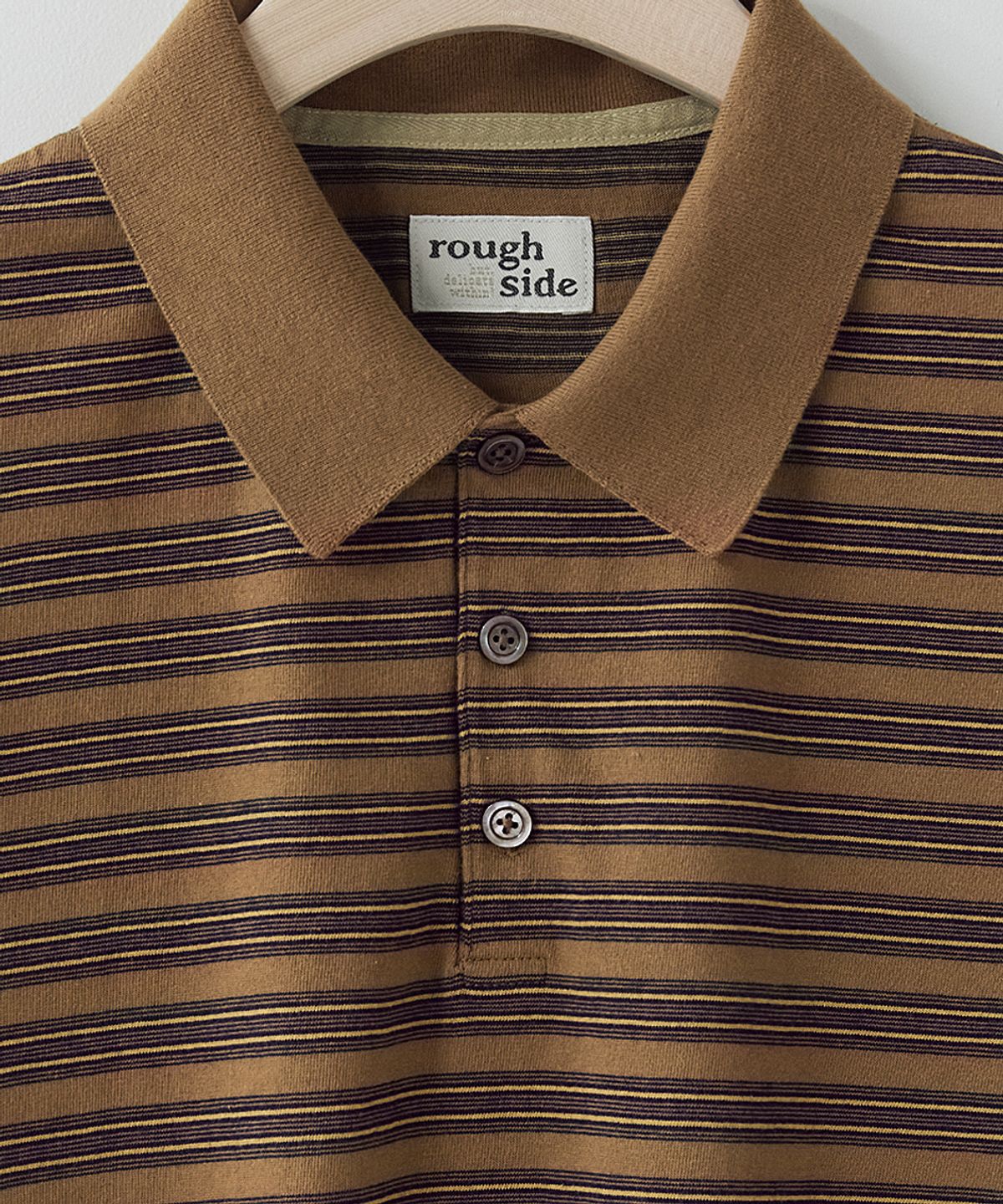 러프사이드(ROUGHSIDE) Multi Stripe Polo Shirt Camel