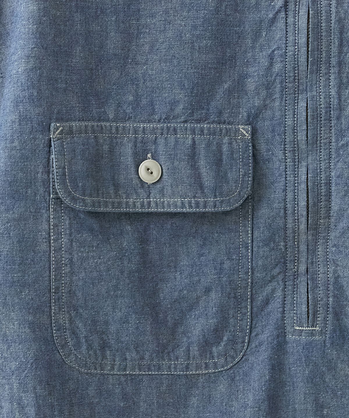 러프사이드(ROUGHSIDE) Chambray Half Zip Shirt Blue Chambray