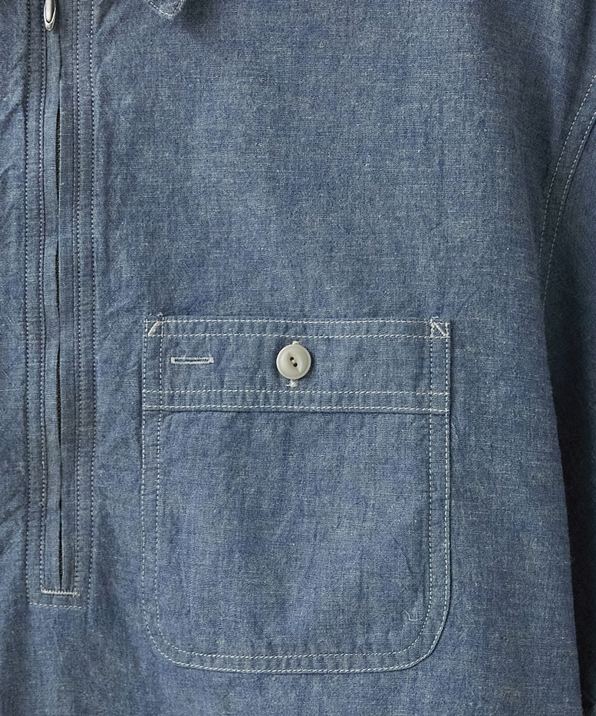 러프사이드(ROUGHSIDE) Chambray Half Zip Shirt Blue Chambray