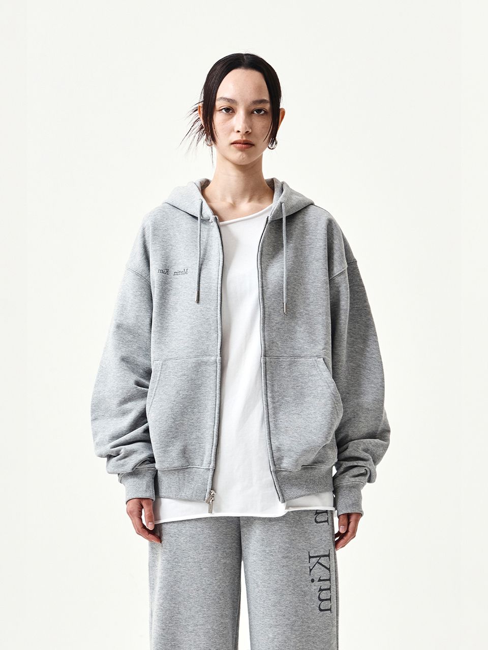 MUSINSA | MATIN KIM BACK LOGO ESSENTIAL HOODY ZIP UP IN GREY