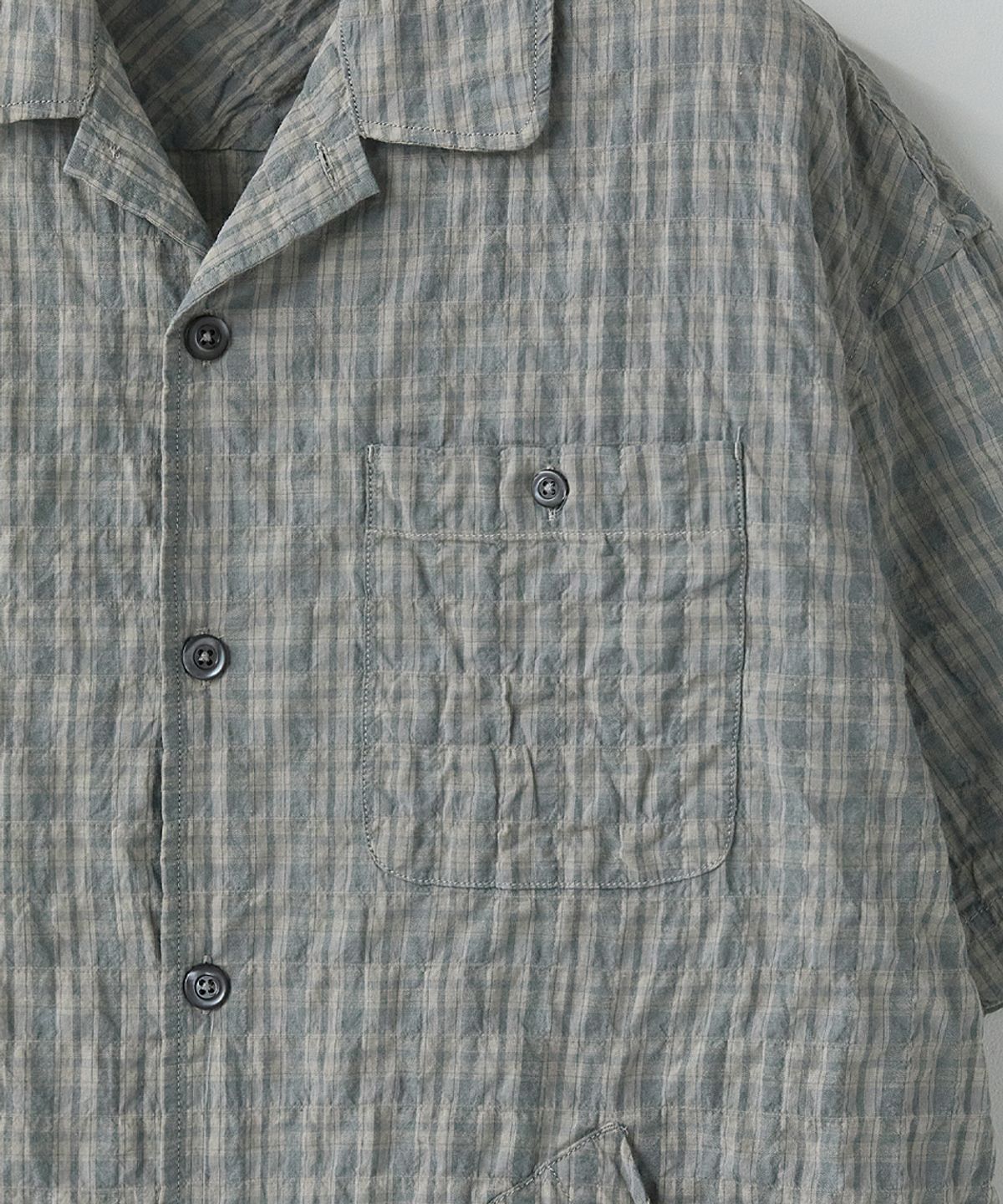 러프사이드(ROUGHSIDE) Balloon String Shirt Ash Blue Check