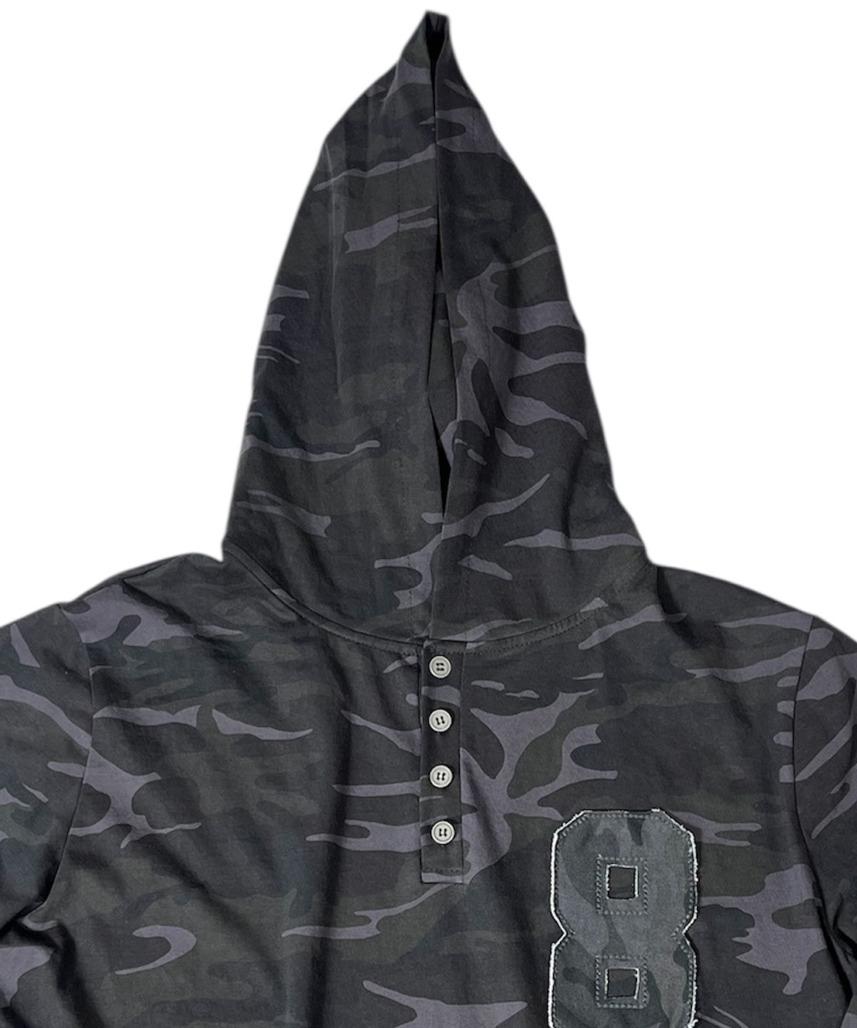스케이터락(SK8ER ROCK) Camouflage 8 Henley Neck Hoodie ((dark gray))