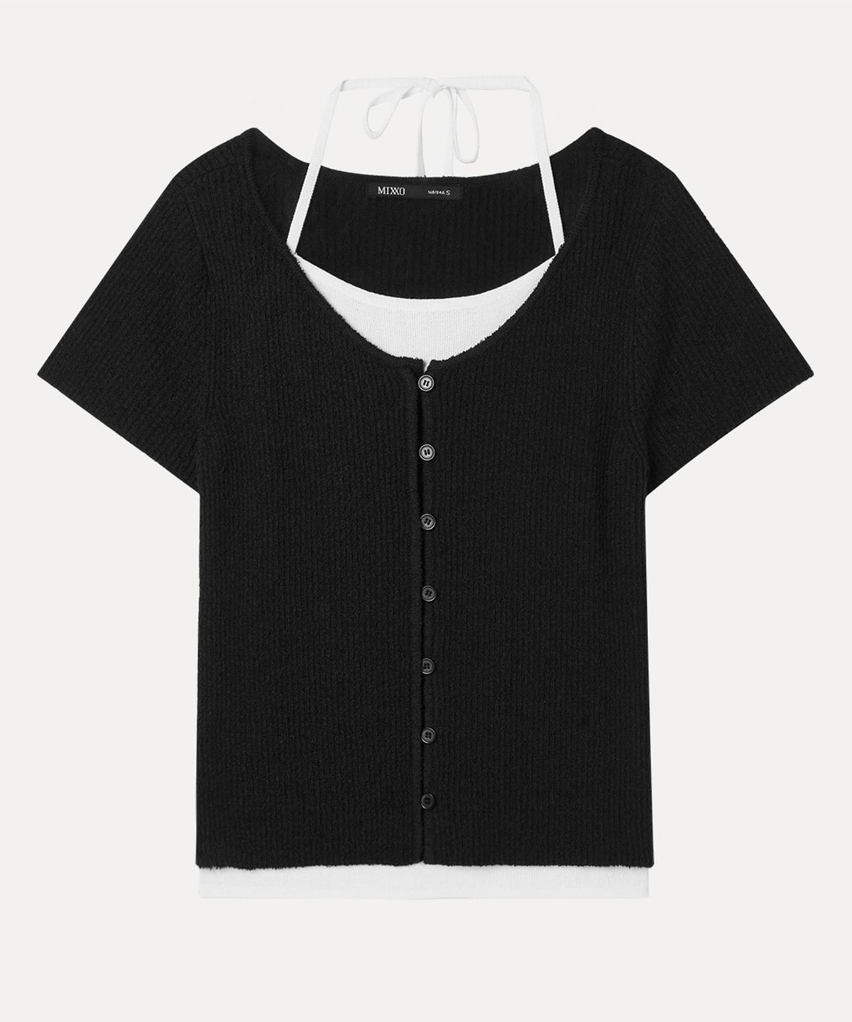 미쏘(MIXXO) 홀터넥 레이어드 반팔 가디건_MIWCKG420T