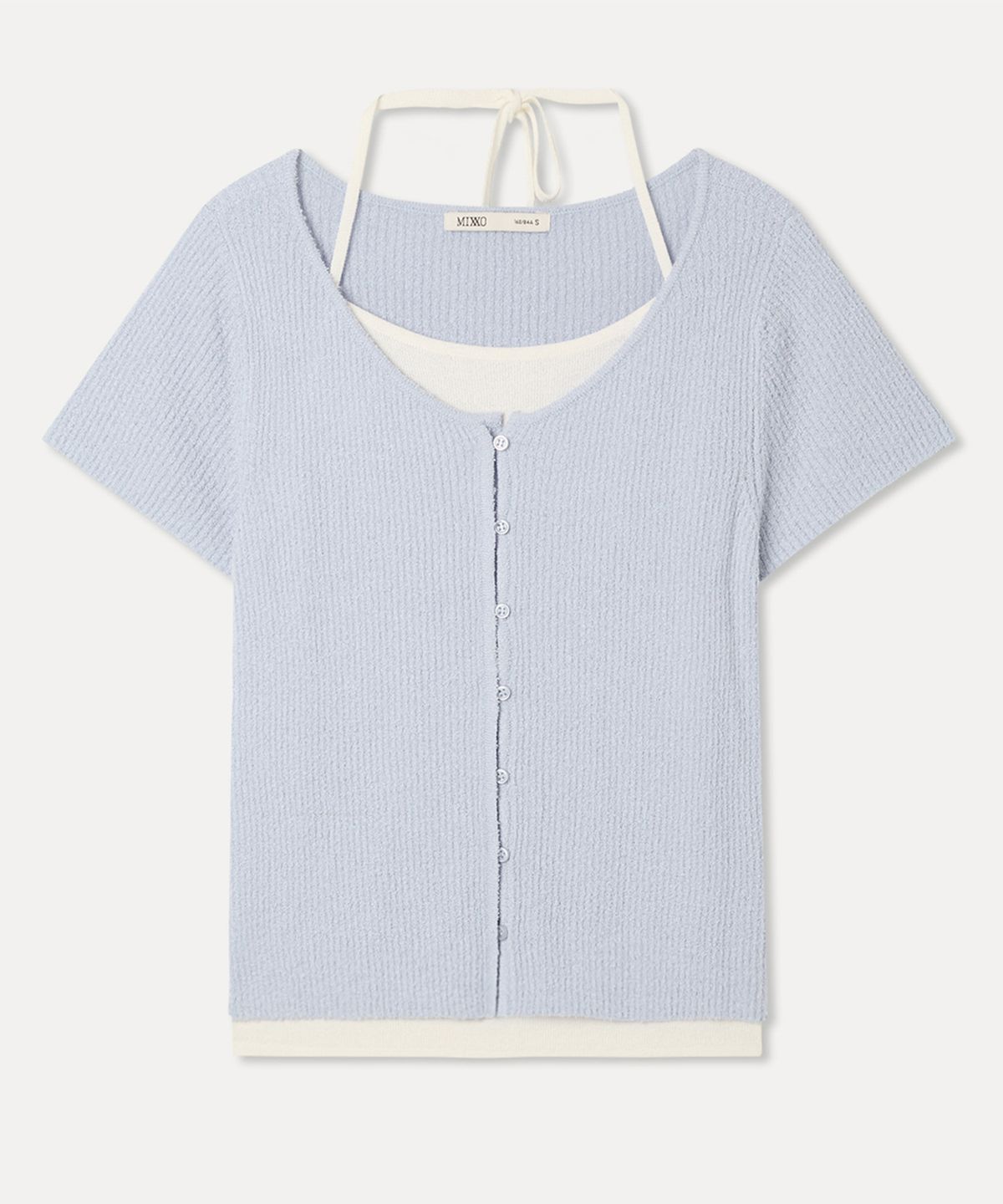 미쏘(MIXXO) 홀터넥 레이어드 반팔 가디건_MIWCKG420T