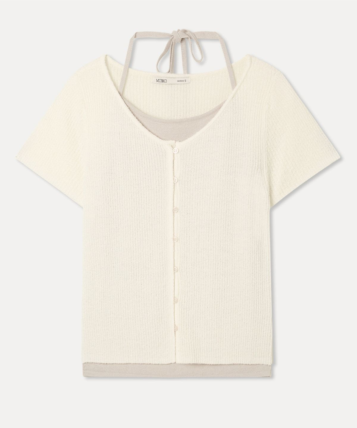 미쏘(MIXXO) 홀터넥 레이어드 반팔 가디건_MIWCKG420T