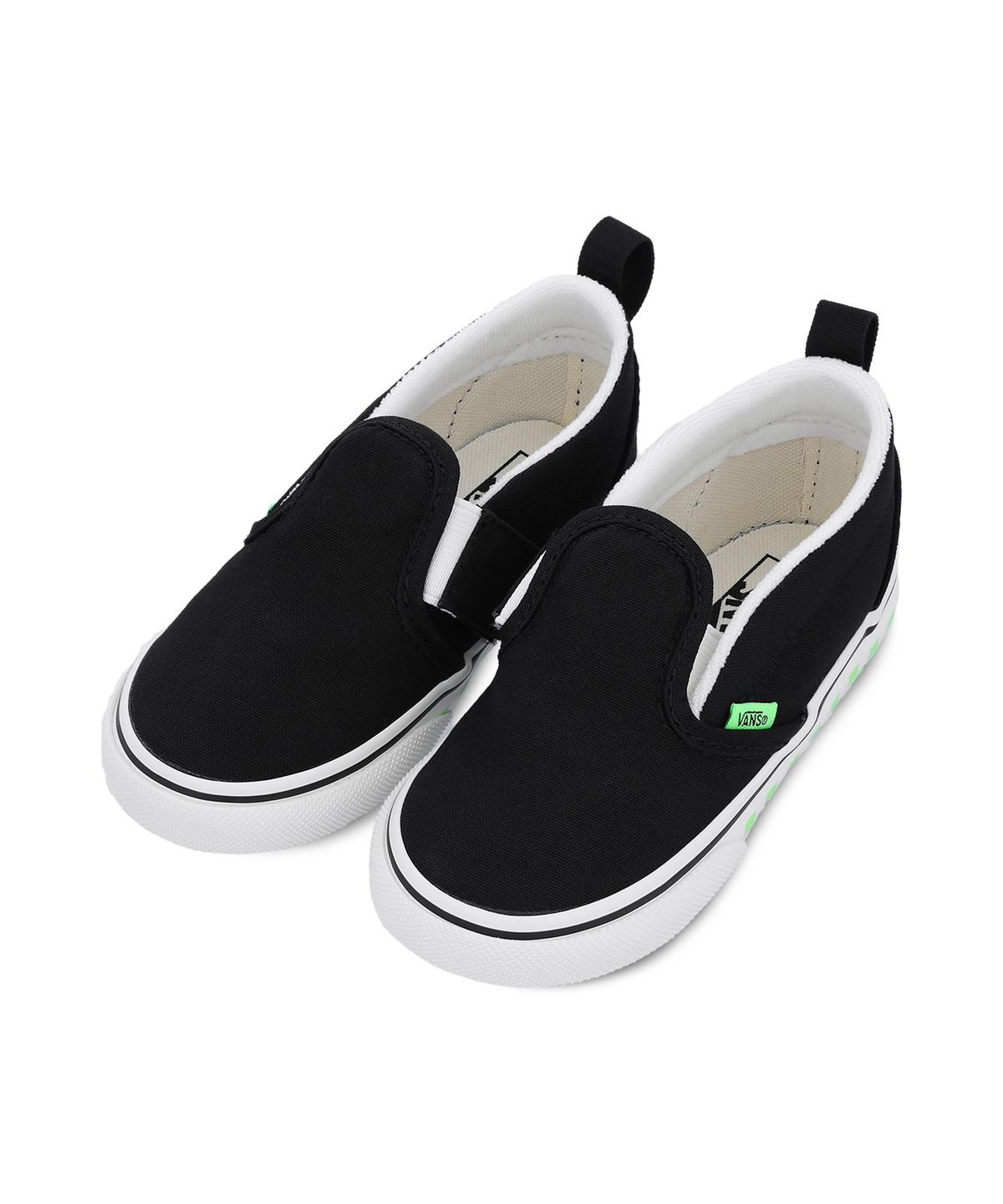 반스 키즈(VANS KIDS) 슬립온 V 토들러 - 글로우 블랙/그린 / VN000D0SFBL1