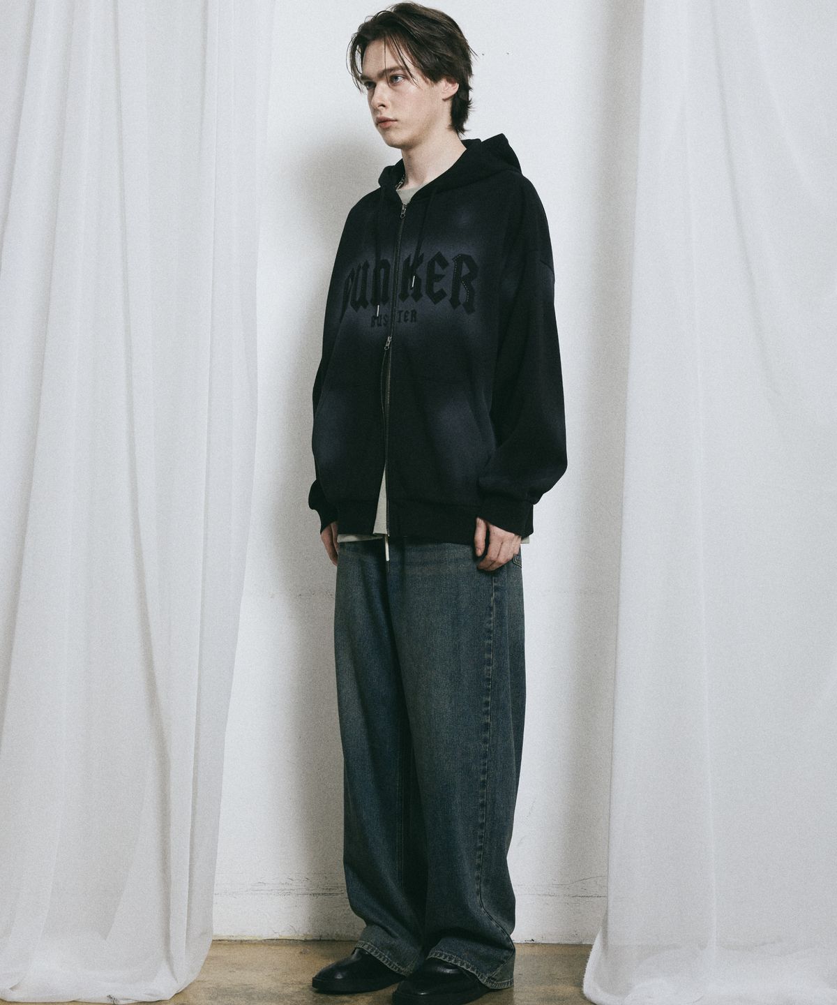 벙커버스터(BUNKERBUSTER) 더티 워싱 후드 집업 MQ1JU037_BLACK